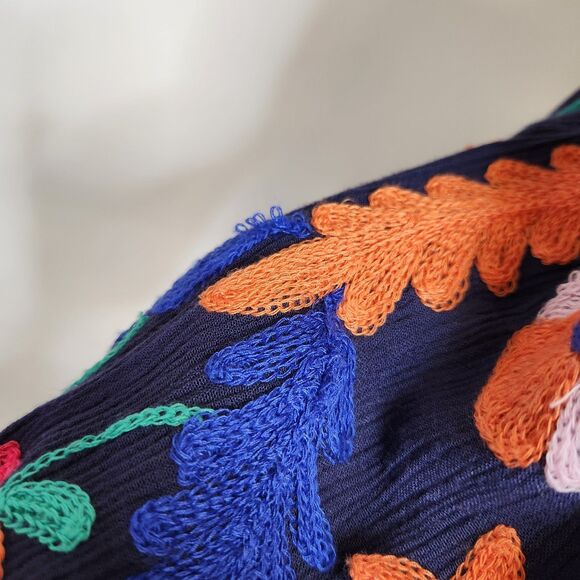 Soft Surroundings Banjara Embroidered Boho Peasant Blouse Navy Blue Size Small - Picture 10 of 15